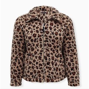 Torrid Leopard Print Sherpa Teddy Zip Up Jacket - Size 2 - EUC